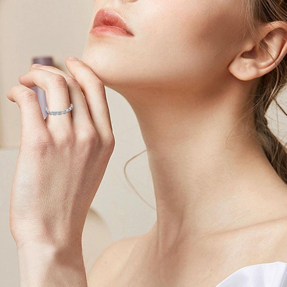 Chic Stackable Eternity Ring With Created Aquamar… - image 4